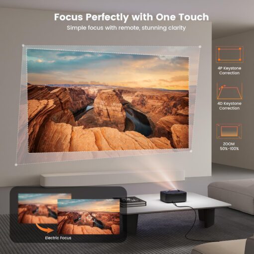 [Netflix-Licensed/Dolby Audio] Projector-4K with Wifi 6 and Bluetooth, ONOAYO 1000ANSI Native 1080P Built-in Netflix/YouTube/PrimeVideo, Electric Focus& 4D/4P Keystone Portable Smart Outdoor Projector - Image 4