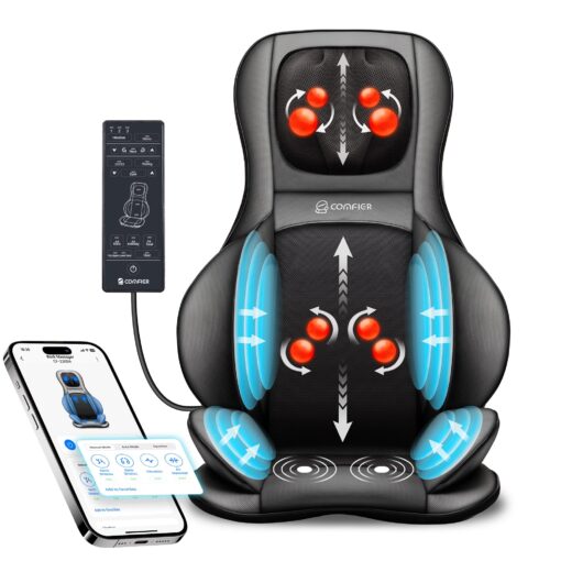 COMFIER Shiatsu Neck Back Massager with Heat,2D/3D Massage Chair Pad with App Control,Deep Tissue Kneading Massage Chair Pad with Compression,Chair Massager for Full Body,Gifts for Mom,Dad, Black