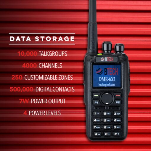 BTECH DMR-6X2 PRO DMR & Analog Two-Way Radio (Bluetooth + GPS) USB-C Battery – 7W VHF/UHF (136-174MHz & 400-480MHz), Encryption, Talker Alias, APRS, Roaming, Voice Recording, with Accessory Kit - Image 6