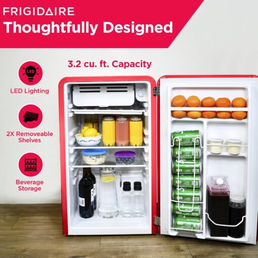 Frigidaire Retro Compact Refrigerator with Chiller, 3.2 cu ft Countertop Fridge, Built-In Bottle Opener, Rounded Corners, Premium, for Office, Bedroom, Dorm Room, Cabin, 18.5D x 20W x 31.5H (Red) - Image 6