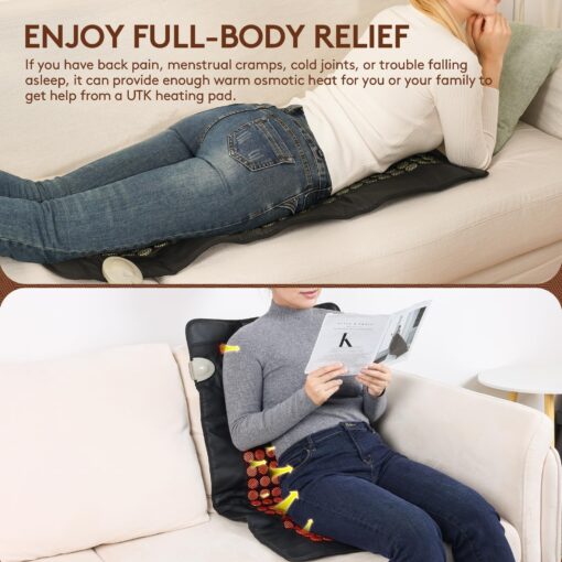 UTK Far Infrared Heating Pad for Back, Full Back Infrared Heating Pad, Weight Heating pad with132 Jade & 54 Tourmaline Stones,160 Watt Fast Heat Up, Larger Size:21x38 Inches - Image 7