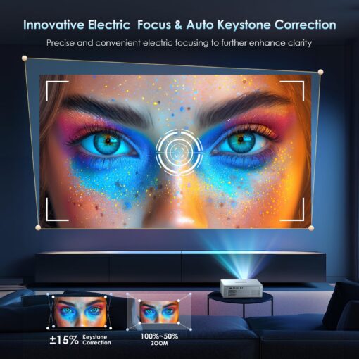 [Electric Focus] 4K Support Projector with WiFi6 and Bluetooth 5.3, 22000L for Outside Video Movie Use, OWNKNEW Outdoor Gaming Proyector, Auto Keystone Correction - Image 7