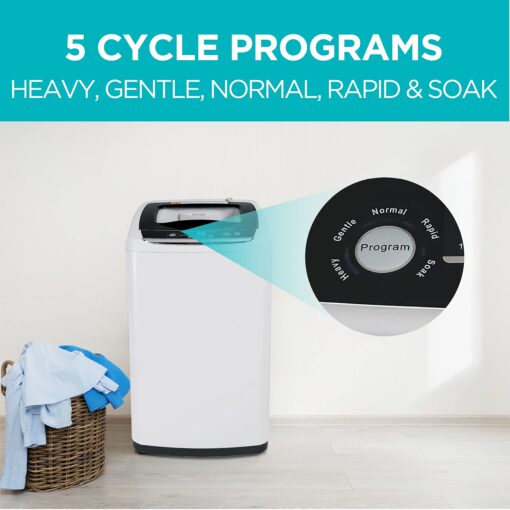 BLACK+DECKER 0.9 Cu. Ft. Portable Washer, 6.6 lb. Capacity Washing Machine for Homes & Apartments, 5 Wash Cycles, Quick Connect Sink Adapter and Drain Hose Included, Transparent Lid & LED Display, BPWM09W, White - Image 7