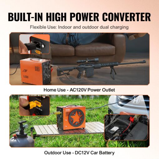 VEVOR PCP Air Compressor, 4500PSI/30Mpa Portable PCP Airgun Compressor with Built-in Power Converter, Auto-Stop | DC12V/AC120V | Oil & Water-Free Air Rifle, Paintball and Scuba Tank Compressor Pump - Image 6