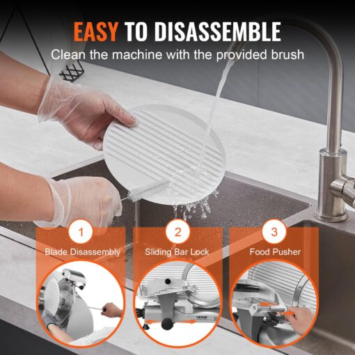 Meat Slicer, 340W Electric Deli Food Slicer with 10" SUS420 Stainless Steel Blade and Built-in Sharpening Stone, 0-0.6 inch Adjustable Thickness for Commercial and Home Use, Cut Meat and Cheese - Image 6