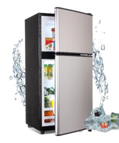 Zyerch Mini Refrigerator with Freezer 3.6 Cu. Ft., Small Dorm Fridge with Freezer, Adjustable Thermostat Compact Fridge with Freezer for Apartment, Dorm, Kitchen, Office, Silver