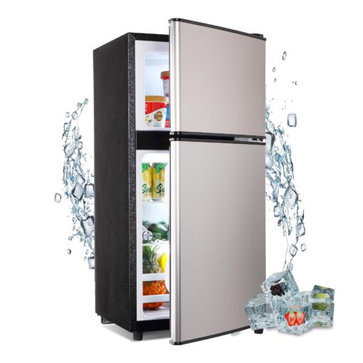 Zyerch Mini Refrigerator with Freezer 3.6 Cu. Ft., Small Dorm Fridge with Freezer, Adjustable Thermostat Compact Fridge with Freezer for Apartment, Dorm, Kitchen, Office, Silver