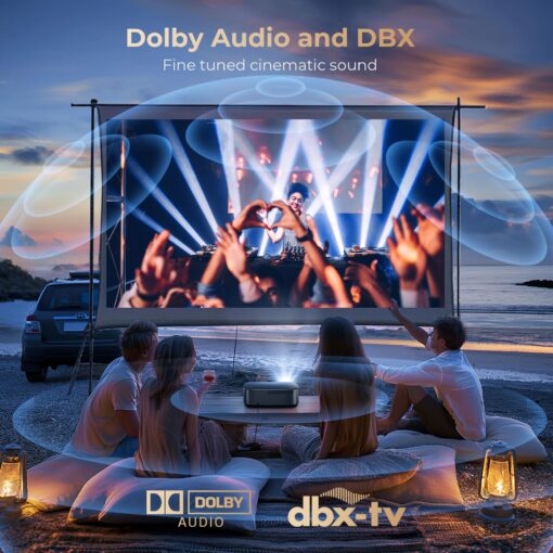 [1000 ANSI & Audio by DBX-TV] Alvar 4K Projector with WiFi 6 and Bluetooth, 30W Speakers, Netflix Certified & DoIby Audio Outdoor Proyector, Auto Focus Native 1080P Smart Projector, Black - Image 8