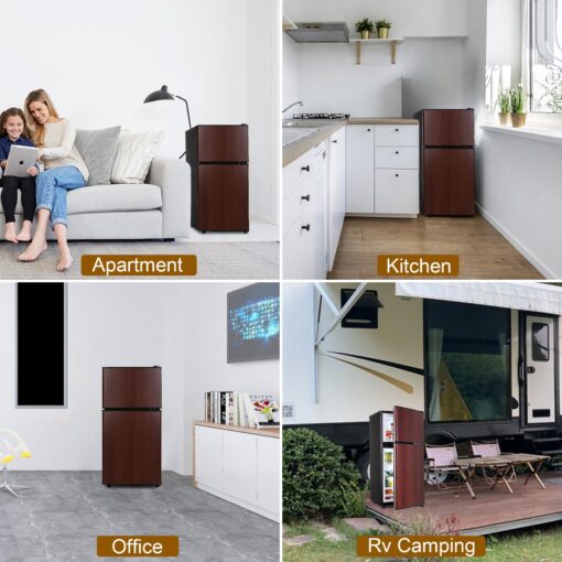 Zyerch FLS-80-WOOD Mini, 3.5 Size Fridges with Freezer Adjustable Thermostat, Small Refrigerator for Apartment, Office, Kitchen, Dorm, Wood, 3.2 Cu. Ft - Image 3