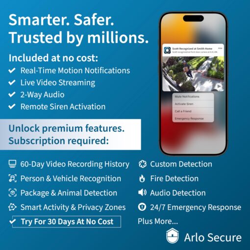 Arlo Pro 5S 2K Spotlight Camera - Wireless Home Security Camera with Spotlight, Color Night Vision, Dual-Band Wi-Fi & 2-Way Audio - White, 3 Pack, VMC4360P - Image 5
