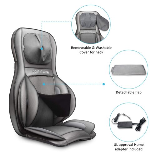 COMFIER Massager Chair with Heat, Shiatsu Neck Back Massager Portable with Compress & Rolling,Massage Chair Pad for Full Back, Neck & Shoulders,Full Body Pain, Gray - Image 4