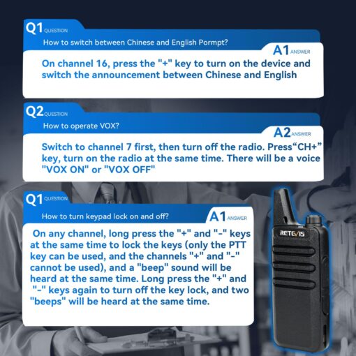 Retevis RT22 Walkie Talkies Mini, Rechargeable Two Way Radio Long Range, 2 Way Radio Small, Portable VOX, for Business Commercial Work School Church Restaurant (20 Pack,Black) - Image 2