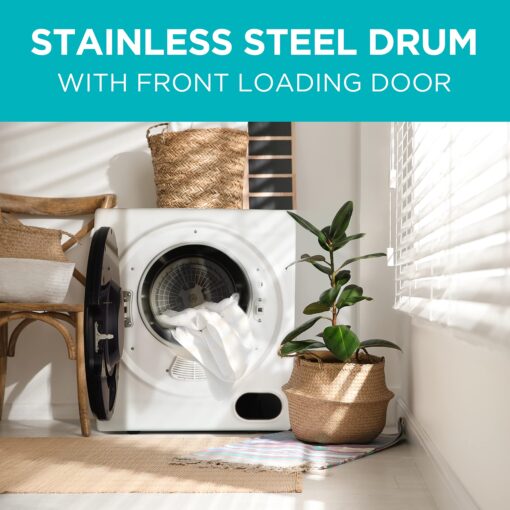 BLACK+DECKER Compact Clothes Dryer, 1.5 Cu. Ft. 850W Electric Dryer, 120V Vented Portable Dryer with Stainless Steel Drum, Mini Dryer for 3.3 lbs. of Laundry for Standard Wall Outlet - Image 4