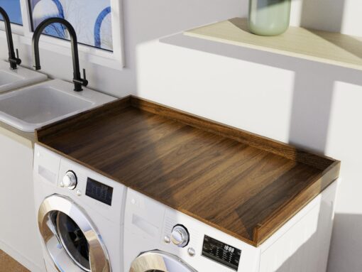 OfficeSimpli Washer Dryer Countertop, Made in USA, Non-Slip Pads, Laundry Room Wood Topper, Washer Dryer Cover for Top, Laundry Guard, Laundry Countertop (California Walnut, Standard (27.5" x 54")) - Image 5
