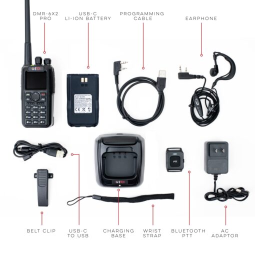 BTECH DMR-6X2 PRO DMR & Analog Two-Way Radio (Bluetooth + GPS) USB-C Battery – 7W VHF/UHF (136-174MHz & 400-480MHz), Encryption, Talker Alias, APRS, Roaming, Voice Recording, with Accessory Kit - Image 5
