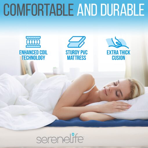 SereneLife EZ Bed Air Mattress with Frame and Rolling Case, Self-Inflating Airbed with Built in Pump for Travel and Hosting, Twin - Image 3