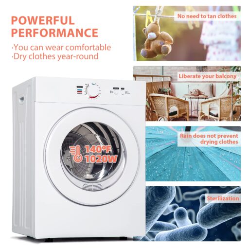 Euhomy Compact Dryer 1.8 cu. ft. Portable Clothes Dryers with Exhaust Duct with Stainless Steel Liner Four Function Small Dryer Machine, Suitable for Apartments, Dorm, RVs, White - Image 4