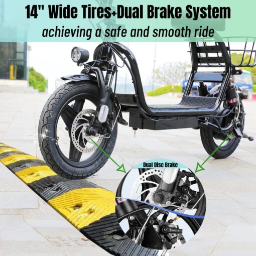 Caroma 560W Peak Electric Scooters for Adults, 14" Fat Tire, 188Wh Battery, 15 Miles Range, 20MPH Top Speed, Foldable Electric Scooter with Seat, Dual Shock Absorbing Electric Bike for Commuting - Image 5