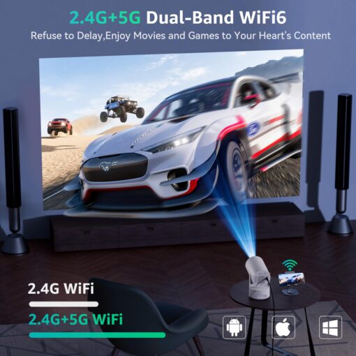 Polocsh Mini Projector, Rechargeable Portable Outdoor Smart Projector with 4K Support, Auto Keystone, Android 11 Small Projector with WiFi and Bluetooth, Electric Focus Home Theater for iphone - Image 4