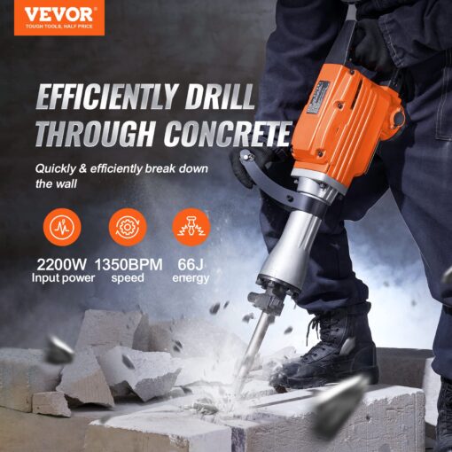 VEVOR Electric Concrete Saw, 14 in Circular Saw Cutter with 5 in Cutting Depth, Wet/Dry Disk & Demolition Jack Hammer, 2200W Electric Jackhammer Heavy Duty, 1350 BPM Concrete Breaker 4pcs - Image 3