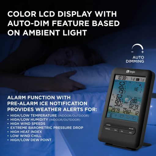 Logia 18-in-1 Wireless Weather Station with 7-in-1 Solar Sensor Array & 4-Day Forecast, Wi-Fi & Large Color Display, Wind Speed/Direction, Rainfall, UV Index, Light Intensity, Temperature & Humidity - Image 4