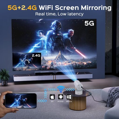 Mini Projector with WiFi and Bluetooth, 4K Decoding, 1080P Supported, 270 Rotatable, 150'' Screen, Auto Keystone, Home & Outdoor, Portable, Smart Projector, White - Image 5