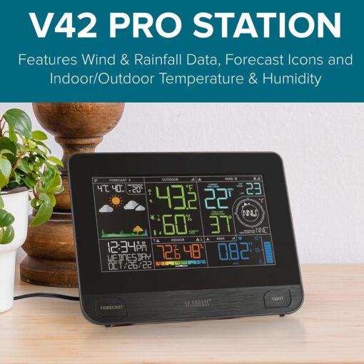 La Crosse Technology Professional Smart Wi-Fi Weather Station with Remote Monitoring (400 Foot Range), Wind and Rain Gauges, Temperature and Humidity Sensors, and Forecasting - V42-PRO-INT - Image 7