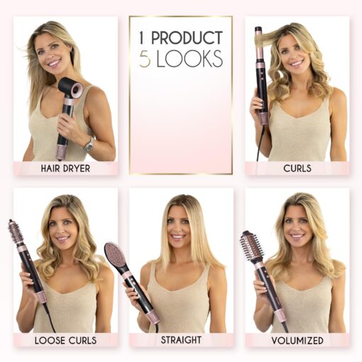 ELLA BELLA® 6 in 1 Professional Hot Air Styler • Powerful Hair Dryer & Straightener Set • Styling Without Heat Damage • Fast Drying Curling Volumizing Straightening • Includes Protective Travel Case - Image 7