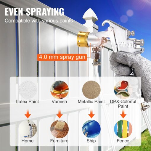 VEVOR Spray Paint Pressure Pot, 30 L/7.5 gal Fully Automatic Stirring Pressure Pot Tank, 70 psi Adjustale Pressure, Pressure Pot Paint Tank with Spray Gun and Hoses, for Home Decor Industry Painting - Image 7