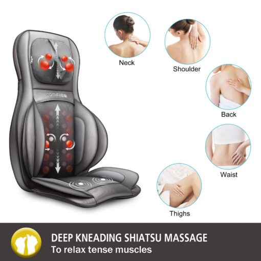 COMFIER Massager Chair with Heat, Shiatsu Neck Back Massager Portable with Compress & Rolling,Massage Chair Pad for Full Back, Neck & Shoulders,Full Body Pain, Gray - Image 8