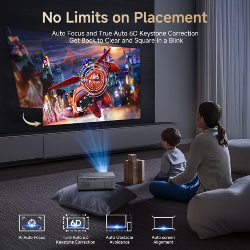 4K Projector with Netflix-Licensed&Dolby Audio, AI Auto Focus&6D Keystone Kogata Smart Projector with Built in Apps Outdoor Movie Proyector with WiFi 6 Bluetooth for Home Theater UPGRADE - Image 6