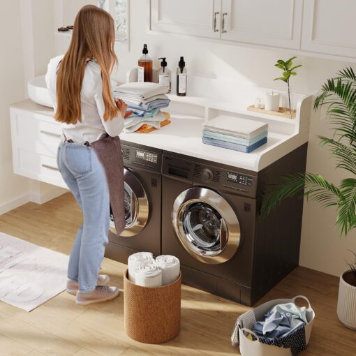 Corbyles 2-Tier Washer Dryer Countertop with 2.75"H Edge Rails, 54" W x 27.55" D Laundry Countertop for Folding Clothes, Washer and Dryer Topper with Non-Slip Pad (White) - Image 7