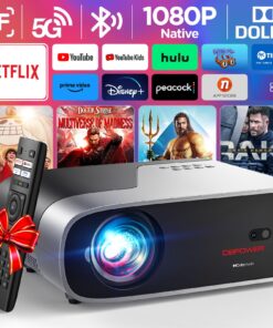 [Netflix Officially/AI Auto Focus] Smart Projector with WiFi and Bluetooth,Dolby Audio,DBPOWER Native 1080p Projector with Apps Built-in Netflix/Hulu/Disney+/Peacock, 600ANSI Movie Projector