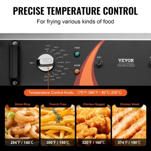 VEVOR Commercial Deep Fryer, 3000W Electric Turkey Fryer with Basket, Large Capacity 30.6Qt / 29L Countertop Single Oil Fryer, Stainless Steel, Temp Control, for Kitchen Restaurant Use, Silver - Image 10