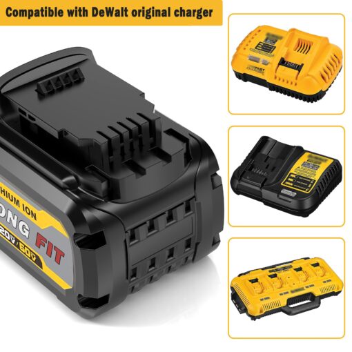 LONG FIT 4 Pack 9.0Ah Battery Replace for Dewalt 20V/60V 9.0AH Battery DCB606 DCB609 DCB612 Compatible with DeWalt 20V/60V Power Tools, Compatible with Dewalt Chargers - Image 3