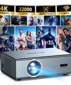 [Electric Focus] 4K Support Projector with WiFi6 and Bluetooth 5.3, 22000L for Outside Video Movie Use, OWNKNEW Outdoor Gaming Proyector, Auto Keystone Correction