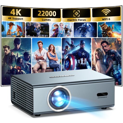 [Electric Focus] 4K Support Projector with WiFi6 and Bluetooth 5.3, 22000L for Outside Video Movie Use, OWNKNEW Outdoor Gaming Proyector, Auto Keystone Correction