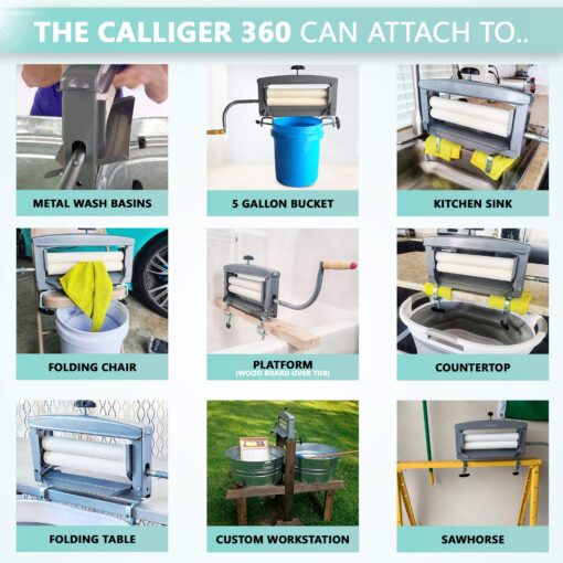 Calliger Clothes Wringer - Better Moisture Removal than Portable Washing Machine/Portable Dryer - Heavy Duty Off Grid Laundry Wringer | Perfect Towel Wringer for Chamois Cloth, Tile Sponge, etc. - Image 2