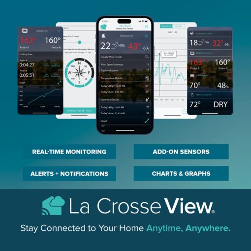 La Crosse Technology Professional Smart Wi-Fi Weather Station with Remote Monitoring (400 Foot Range), Wind and Rain Gauges, Temperature and Humidity Sensors, and Forecasting - V42-PRO-INT - Image 3