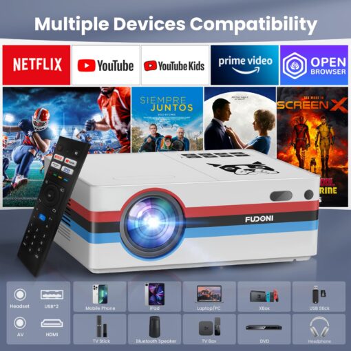 [Netflix Officially/Dolby Audio] FUDONI Smart Projector with WiFi and Bluetooth 4K, Auto Keystone& Electric Focus, 800ANSI Outdoor Projector with Apps, Built-in Netflix/YouTube/Prime Video - Image 2