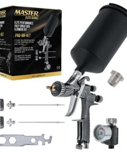 Master Elite Performance PRO-88 Series HVLP Spray Gun Ultimate Kit with 3 Fluid Tip Sets 1.3, 1.4 and 1.8mm and Air Pressure Regulator Gauge, MPS Cup Adapter - Automotive Basecoats, Clearcoats