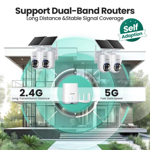 SOLIOM- 5MP Security Cameras Wireless Outdoor, No Subscription,4-Cam Pack, Solar Powered Home Security Camera with 360° Auto Tracking, Pan & Tilt, 3K Color Night Vision,5G & 2.4G Router Compatible - Image 3