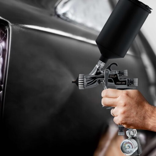 Master Elite Performance PRO-88 Series HVLP Spray Gun with 1.3mm Tip with Air Pressure Regulator Gauge, MPS Cup Adapter - Ideal for Automotive Basecoats, Clearcoats - Advanced Atomization - Image 2