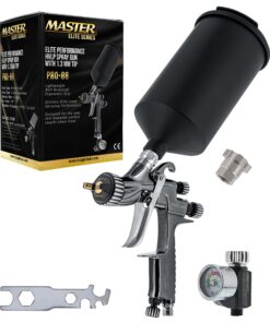 Master Elite Performance PRO-88 Series HVLP Spray Gun with 1.3mm Tip with Air Pressure Regulator Gauge, MPS Cup Adapter - Ideal for Automotive Basecoats, Clearcoats - Advanced Atomization