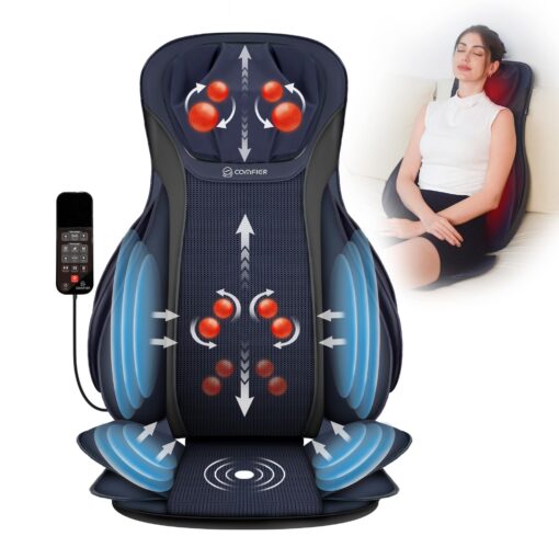 COMFIER Shiatsu Back Massager with Heat,Massage Chair Pad with Tapping,Kneading Massage Seat Cushion with Compression,Adjustable Height Chair Massager for Office Chairs,Gift for Mom,Dad