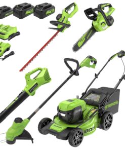Greenworks 48V (2x24V) 20" Cordless Push Mower, 12" String Trimmer, 320 CFM Blower，10" Chainsaw，and 22" Hedge Trimmer Combo Kit
