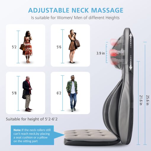 COMFIER Massager Chair with Heat, Shiatsu Neck Back Massager Portable with Compress & Rolling,Massage Chair Pad for Full Back, Neck & Shoulders,Full Body Pain, Gray - Image 9
