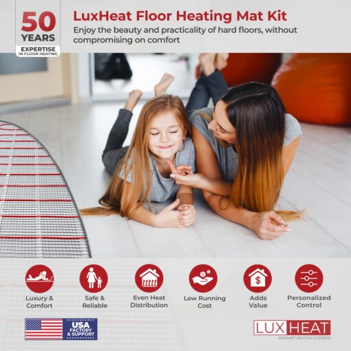 LuxHeat 20sqft Floor Heating Mat Kit - 120v In Floor Heating System - Complete Electric Radiant Heated Flooring System Includes Alarm, UDG Programmable Thermostat w/GFCI & Flooring Sensor - Image 8