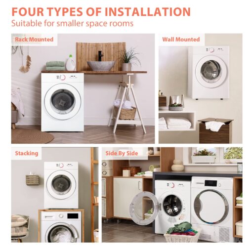 Euhomy Compact Dryer 1.8 cu. ft. Portable Clothes Dryers with Exhaust Duct with Stainless Steel Liner Four Function Small Dryer Machine, Suitable for Apartments, Dorm, RVs, White - Image 7