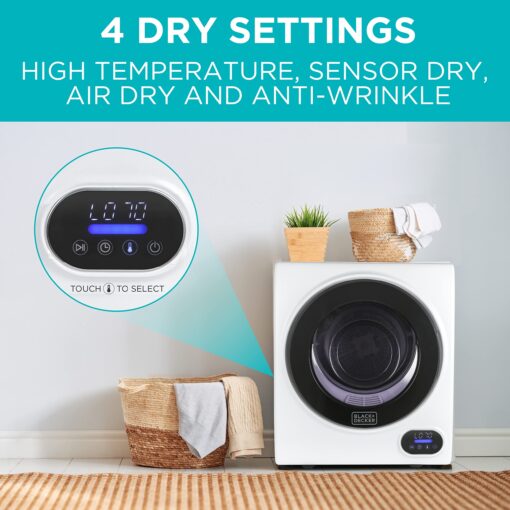BLACK+DECKER Compact Clothes Dryer, 1.5 Cu. Ft. 850W Electric Dryer, 120V Vented Portable Dryer with Stainless Steel Drum, Mini Dryer for 3.3 lbs. of Laundry for Standard Wall Outlet - Image 5